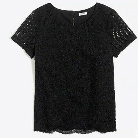 Black J. Crew Factory Textured Lace Short Sleeve Top (NWT) - Picture 1 of 4